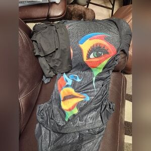 Colorful Face Graphic Sheer Dress With Blk Halter Top And Shorts